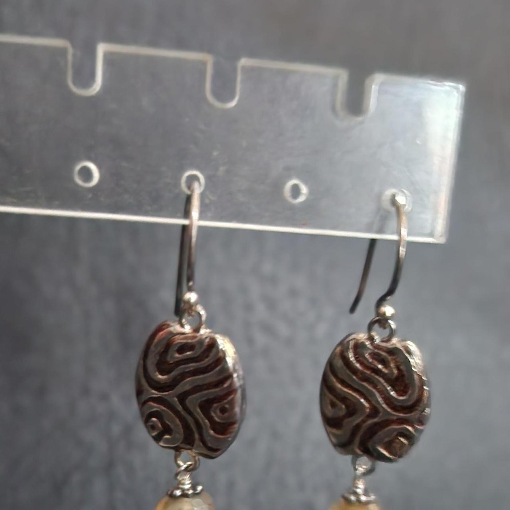 Sterling Silver 925 and Copper Dangle Earrings abstract Swirl